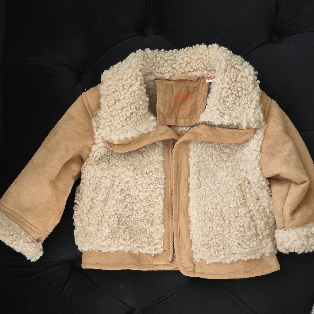 Zara Kids Cream and Tan Sherpa Jacket